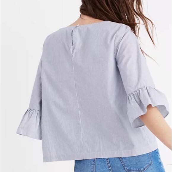 MADEWELL striped bell-sleeve top Size L G1368 In Blue/white - Picture 2 of 9